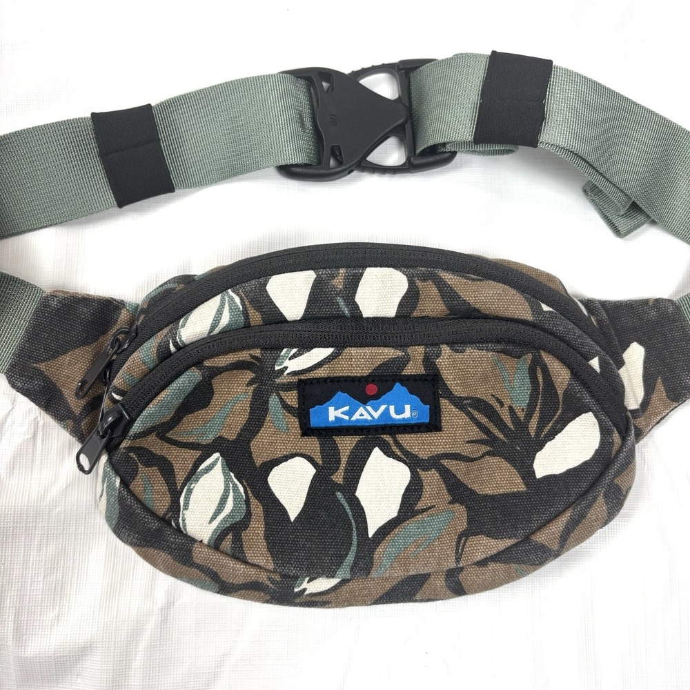 KAVU Spectator Belt Bag Fanny Pack Waist Pack Leaves Foliage Brown Green Black